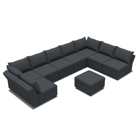Ainfox U Shaped 8 Seats +8 Sides Modular Sectional Sofa Sleeper Sofa Flannel Sofa with Storage Seat