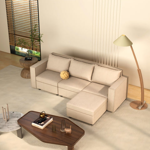 Ainfox L Shaped Storage Module Sofa Four Seats Adjust Armrest Beige