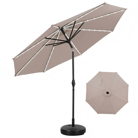 Ainfox 10ft Led Light Bar Patio Umbrella With Umbrella Base For Market,Yard,Lawn Etc
