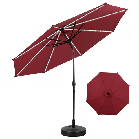 Ainfox 10ft Led Light Bar Patio Umbrella With Umbrella Base For Market,Yard,Lawn Etc