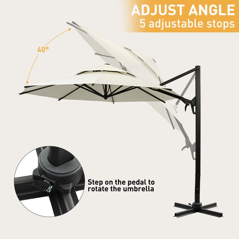 Ainfox 10 FT Aluminum Offset Outdoor Cantilever Umbrella With Cross Bar
