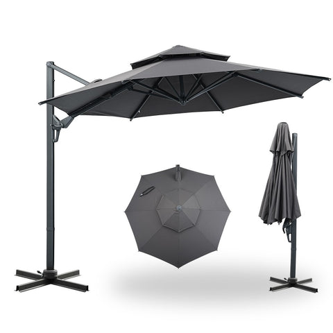 Ainfox 10 FT Aluminum Offset Outdoor Cantilever Umbrella With Cross Bar