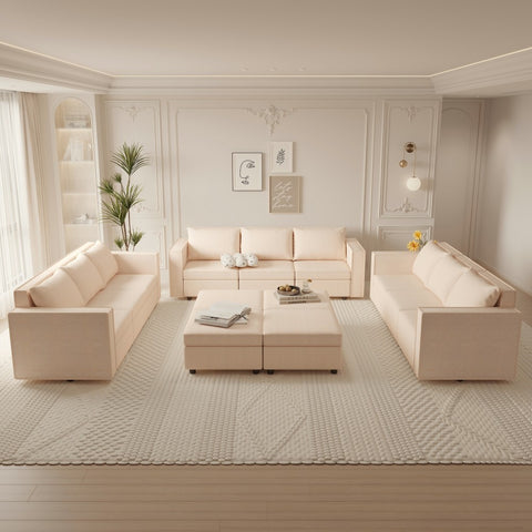 Ainfox 13-Seat Modular Sectional Sofa Sleeper Sofa Flannel Sofa with Storage Seat Beige
