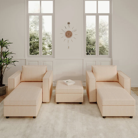 Ainfox 5-Seat Modular Sectional Sofa Sleeper Sofa Flannel Sofa with Storage Seat Beige