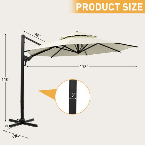 Ainfox 10 FT Aluminum Offset Outdoor Cantilever Umbrella With Cross Bar
