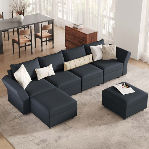 Ainfox 6 Seats 6 Sides Modular Sectional Sofa Couch with Storage Seat Sectional Couch