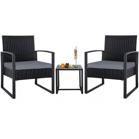 Ainfox 3 Pieces Outdoor Patio Sofa Set, Patio Bistro Set, All-Weather Wicker Conversation Set
