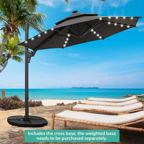 Ainfox 10 FT Aluminum Offset Outdoor Cantilever Umbrella With Cross Bar  And Led Lights