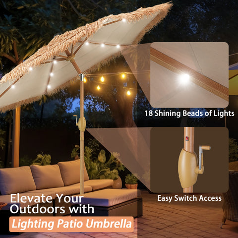 Ainfox 7.5FT Tiki Patio Umbrella Outdoor Table Umbrella With Led Lights