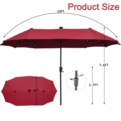 Ainfox 13ft Patio Umbrella Outdoor With 36 Led Lights For Outdoor,Market