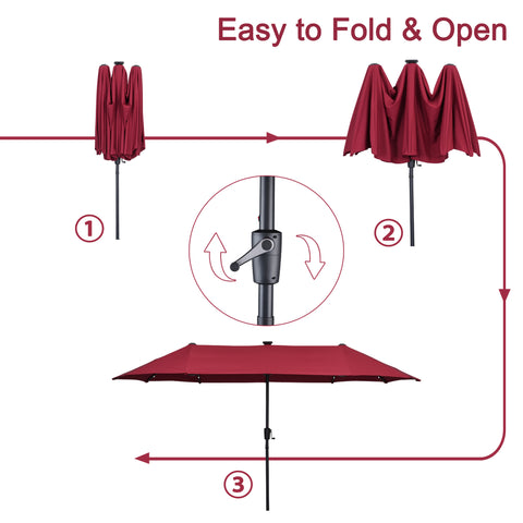 Ainfox 13ft Patio Umbrella Outdoor With 36 Led Lights For Outdoor,Market