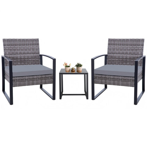 Ainfox 3 Pieces Outdoor Patio Sofa Set, Patio Bistro Set, All-Weather Wicker Conversation Set