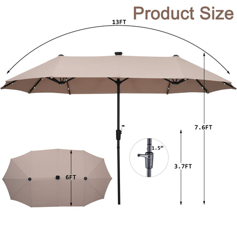 Ainfox 13ft Patio Umbrella Outdoor With 36 Led Lights For Outdoor,Market