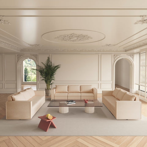Ainfox 9-Seat Modular Sectional Sofa Sleeper Sofa Flannel Sofa with Storage Seat Beige
