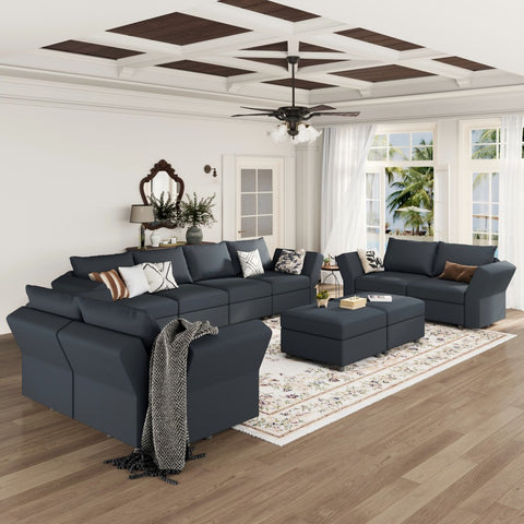 Ainfox U-shaped Modular Sectional Sofa Couch with Storage Seat 8 Seats +2 Ottomans