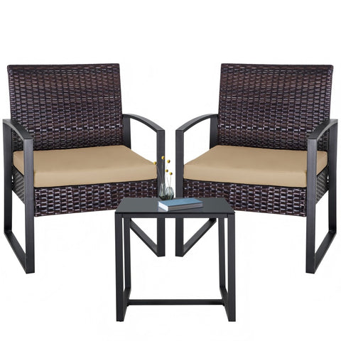 Ainfox 3 Pieces Outdoor Patio Sofa Set, Patio Bistro Set, All-Weather Wicker Conversation Set