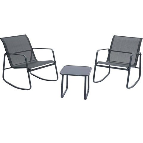 Ainfox 3 Piece Balcony Bistro Set, Outdoor Furniture with Textilene Chairs & Coffee Table, Black