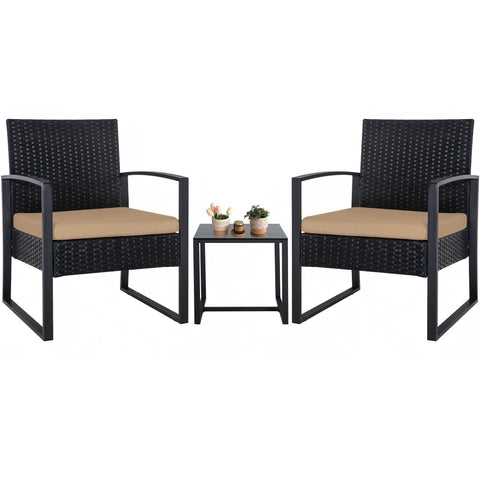Ainfox 3 Pieces Outdoor Patio Sofa Set, Patio Bistro Set, All-Weather Wicker Conversation Set