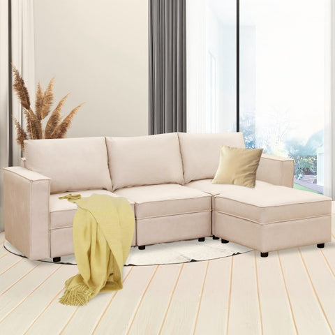 Ainfox L Shaped Storage Module Sofa Four Seats Adjust Armrest Beige