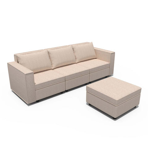 Ainfox 3-Seat and 1-Ottoman Modular Sectional Sofa Sleeper Sofa Flannel Sofa with Storage Seat