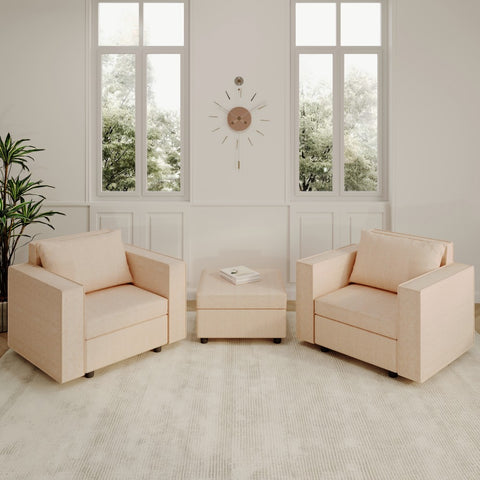 Ainfox 2-Seat and Ottoman Modular Sectional Sofa Sleeper Sofa Flannel Sofa with Storage Seat