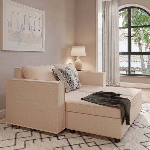 Ainfox 4-Seat Modular Sectional Sofa Sleeper Sofa Flannel Sofa with Storage Seat Beige