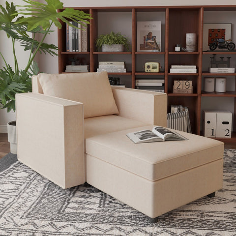 Ainfox 2-Seat Modular Sectional Sofa Sleeper Sofa Flannel Sofa with Storage Seat Beige