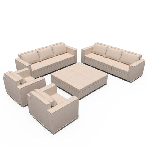 Ainfox 8-Seat and 4-ottoman Modular Sectional Sofa Sleeper Sofa Flannel Sofa with Storage Seat