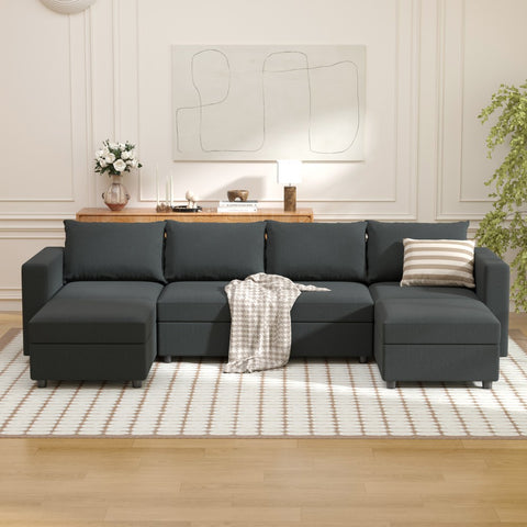 Ainfox 6 Seats 6 Sides Modular Sectional Sofa Couch with Storage Seat Sectional Couch