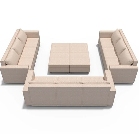 Ainfox 13-Seat Modular Sectional Sofa Sleeper Sofa Flannel Sofa with Storage Seat Beige