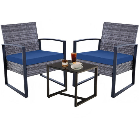 Ainfox 3 Pieces Outdoor Patio Sofa Set, Patio Bistro Set, All-Weather Wicker Conversation Set