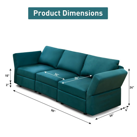 Ainfox 3 Seats Modular Sectional Green Sofa Couch With Storage