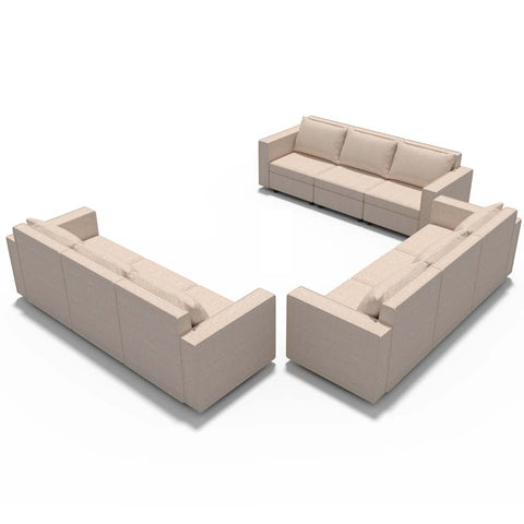 Ainfox 9-Seat Modular Sectional Sofa Sleeper Sofa Flannel Sofa with Storage Seat Beige
