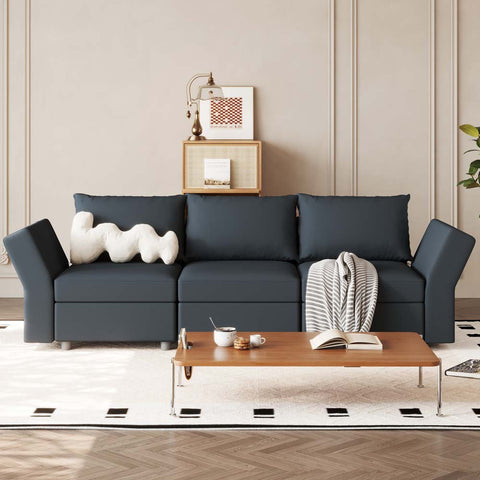 Ainfox 3 Seats Modular Sectional Green Sofa Couch With Storage Gray