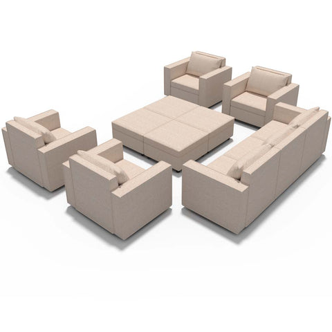 Ainfox 11-Seat Modular Sectional Sofa Sleeper Sofa Flannel Sofa with Storage Seat Beige