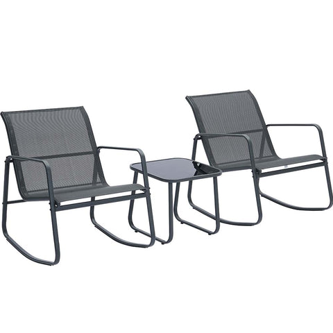 Ainfox 3 Piece Balcony Bistro Set, Outdoor Furniture with Textilene Chairs & Coffee Table, Black