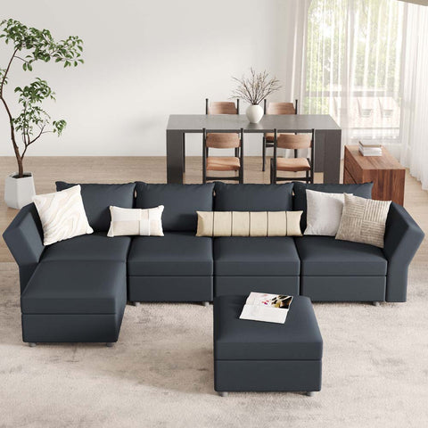Ainfox 6 Seats 6 Sides Modular Sectional Sofa Couch with Storage Seat Sectional Couch
