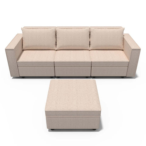 Ainfox 3-Seat and 1-Ottoman Modular Sectional Sofa Sleeper Sofa Flannel Sofa with Storage Seat