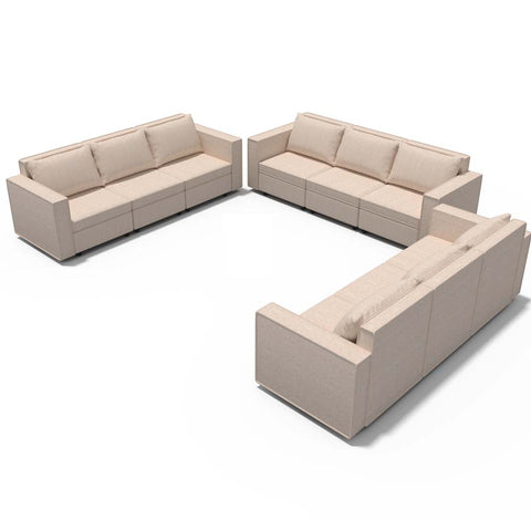 Ainfox 9-Seat Modular Sectional Sofa Sleeper Sofa Flannel Sofa with Storage Seat Beige