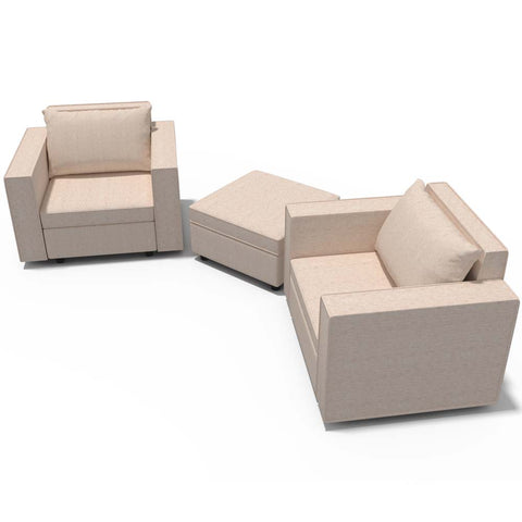 Ainfox 2-Seat and Ottoman Modular Sectional Sofa Sleeper Sofa Flannel Sofa with Storage Seat