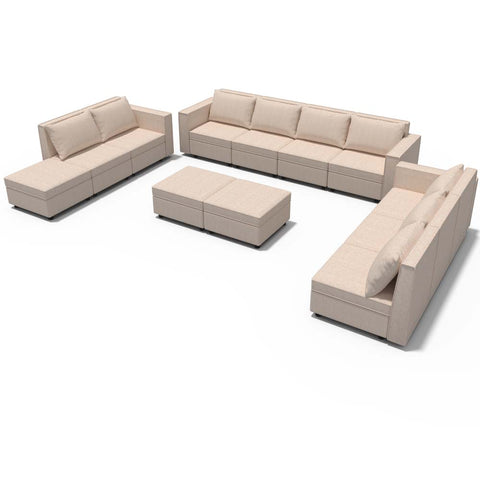 Ainfox 12-Seat Modular Sectional Sofa Sleeper Sofa Flannel Sofa with Storage Seat Beige