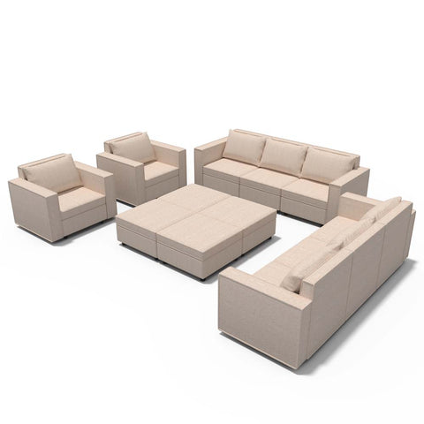 Ainfox 8-Seat and 4-ottoman Modular Sectional Sofa Sleeper Sofa Flannel Sofa with Storage Seat