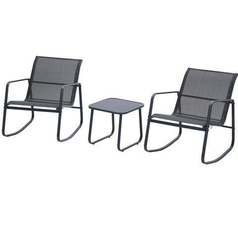 Ainfox 3 Piece Balcony Bistro Set, Outdoor Furniture with Textilene Chairs & Coffee Table, Black