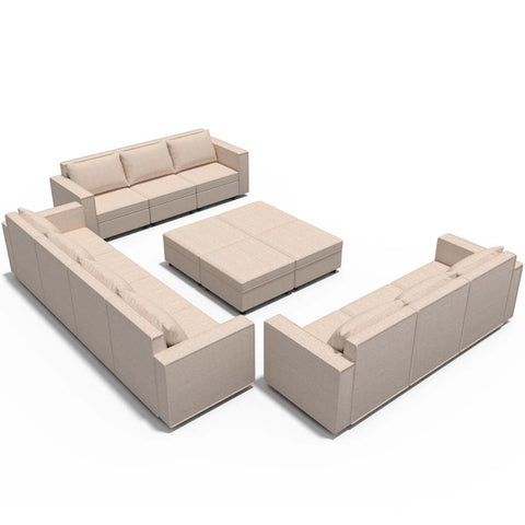 Ainfox 14-Seat Modular Sectional Sofa Sleeper Sofa Flannel Sofa with Storage Seat Beige