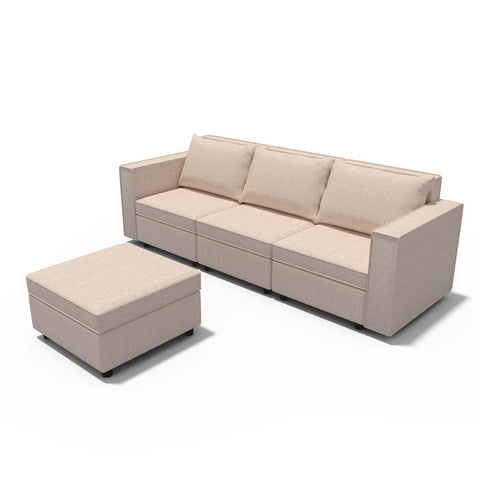 Ainfox 3-Seat and 1-Ottoman Modular Sectional Sofa Sleeper Sofa Flannel Sofa with Storage Seat