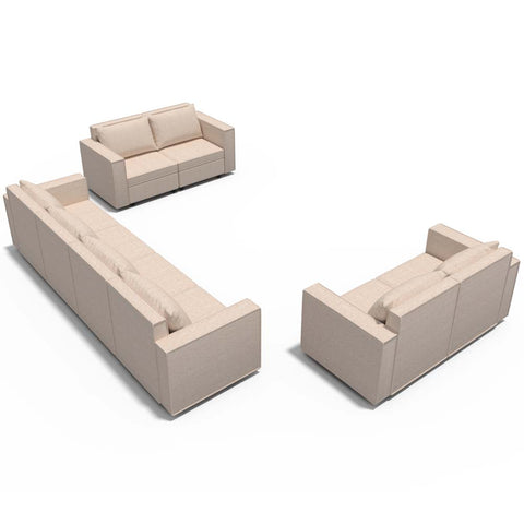 Ainfox 8-Seat Modular Sectional Sofa Sleeper Sofa Flannel Sofa with Storage Seat Beige