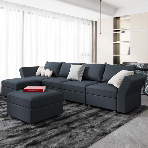 Ainfox 6 Seats 6 Sides Modular Sectional Sofa Couch with Storage Seat Sectional Couch