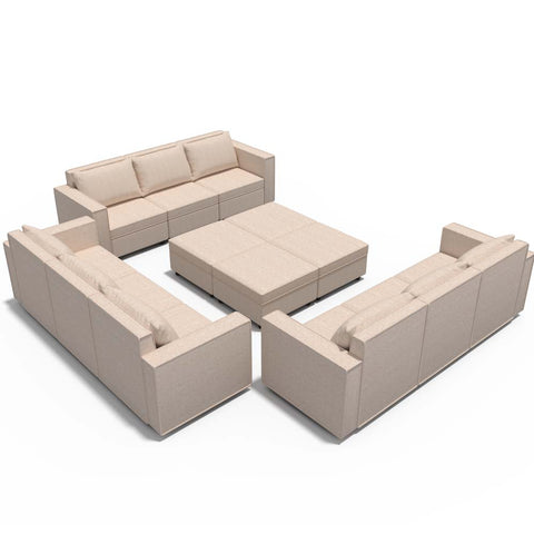 Ainfox 13-Seat Modular Sectional Sofa Sleeper Sofa Flannel Sofa with Storage Seat Beige
