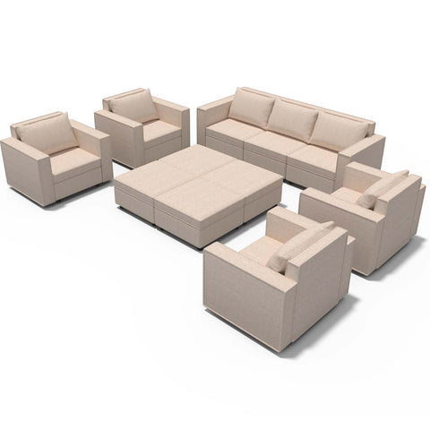 Ainfox 11-Seat Modular Sectional Sofa Sleeper Sofa Flannel Sofa with Storage Seat Beige