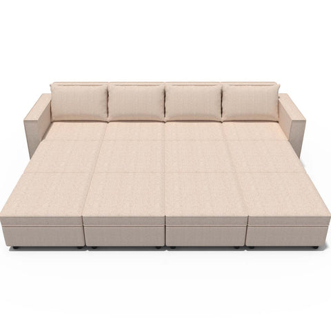 Ainfox 12-Seat Modular Sectional Sofa Sleeper Sofa Flannel Sofa with Storage Seat Beige